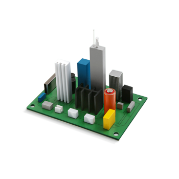 A block model of different sized buildings and skyscrapers.