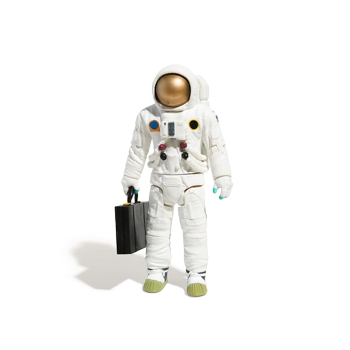 A toy astronaut holding a briefcase.
